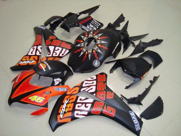 2008-2011 Honda CBR1000RR Motorcycle Fairings - Matte Black Orange Rossi Repsol 46 Australia