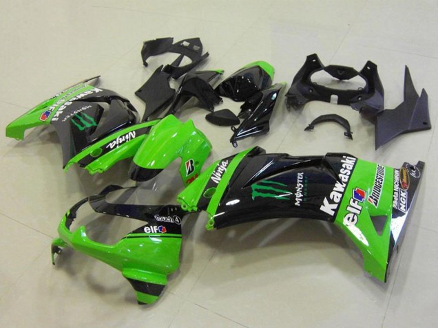 2008-2012 Kawasaki ZX250R Motorcycle Fairings - Green Glossy Black Elf Monster Bridgestone Australia
