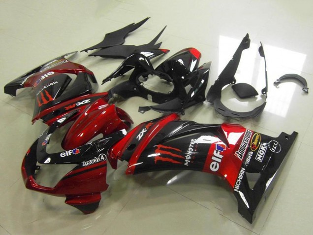 2008-2012 Kawasaki ZX250R Motorcycle Fairings - Candy Red Glossy Black Elf Touch4 Monster Australia