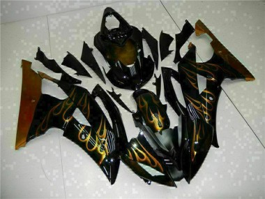 Affordable 2008-2016 Yamaha YZF R6 Motorcycle Fairings - Glossy Black Gold Flame Australia