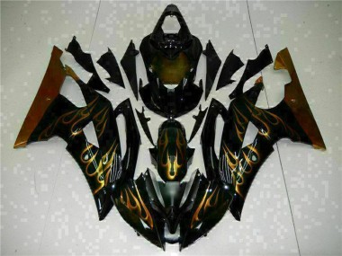 Affordable 2008-2016 Yamaha YZF R6 Motorcycle Fairings - Glossy Black Gold Flame Australia