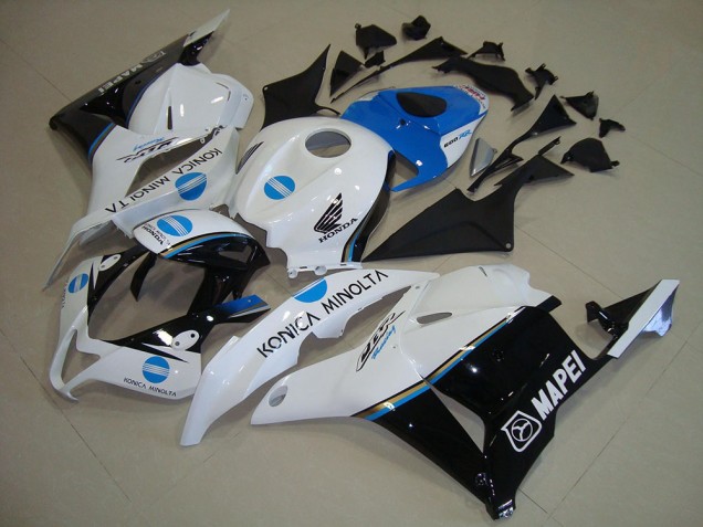 2009-2012 Honda CBR600RR Motorcycle Fairings - White Blue Glossy Black Konica Minolta Australia