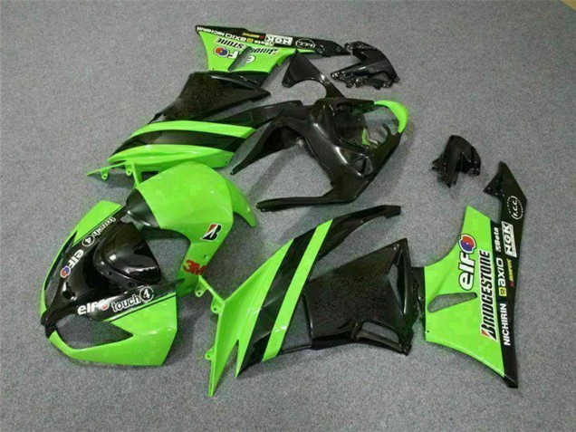 2009-2012 Kawasaki ZX6R Motorcycle Fairings - Green Glossy Black Elf Touch4 Bridgestone Australia