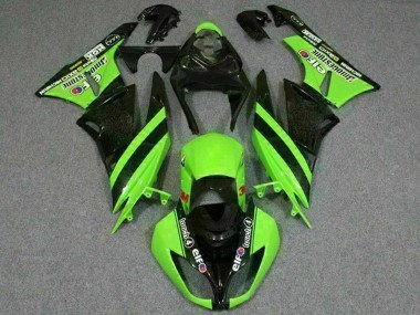 Affordable 2009-2012 Kawasaki ZX6R Motorcycle Fairings - Green Glossy Black Elf Touch4 Bridgestone Australia