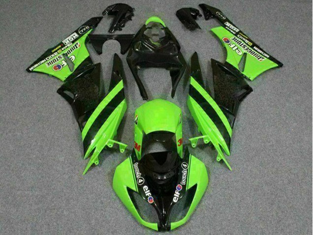 2009-2012 Kawasaki ZX6R Motorcycle Fairings - Green Glossy Black Elf Touch4 Bridgestone Australia