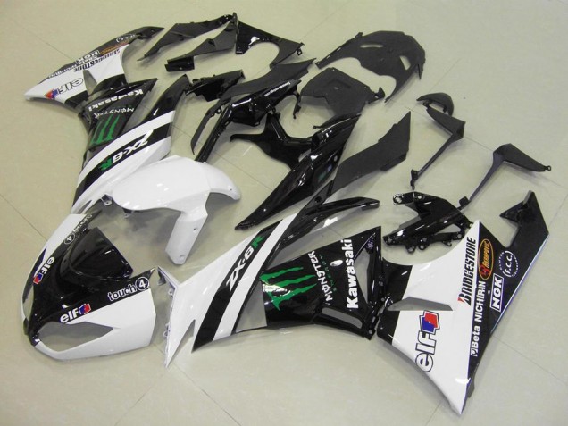 2009-2012 Kawasaki ZX6R Motorcycle Fairings - White Glossy Black Green Elf Touch4 Monster Bridgestone Australia