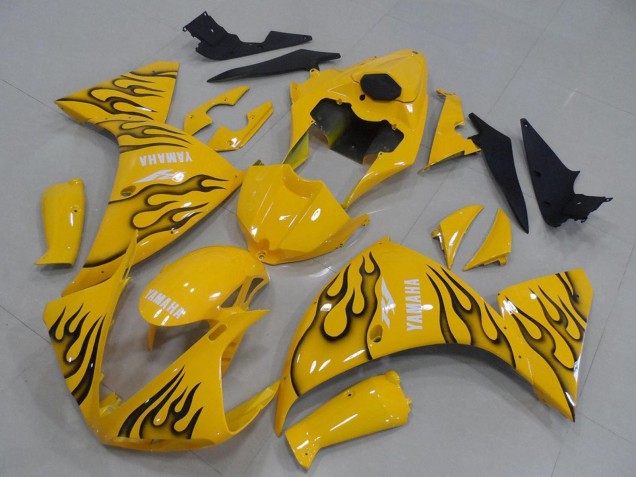 2012-2014 Yamaha YZF R1 Motorcycle Fairings - Yellow Black Flame Australia