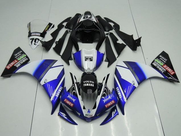 2012-2014 Yamaha YZF R1 Motorcycle Fairings - White Blue Glossy Black Volvo Fimer Yamalube Australia