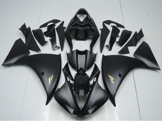2012-2014 Yamaha YZF R1 Motorcycle Fairings - Glossy Black Matte Black Gold Decals Australia