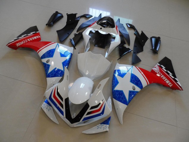 2012-2014 Yamaha YZF R1 Motorcycle Fairings - White Blue Red Black Star Australia