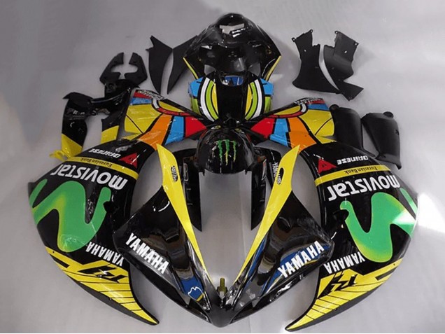 2012-2014 Yamaha YZF R1 Motorcycle Fairings - Glossy Black Yellow Green White Blue MoviStar Monster Australia