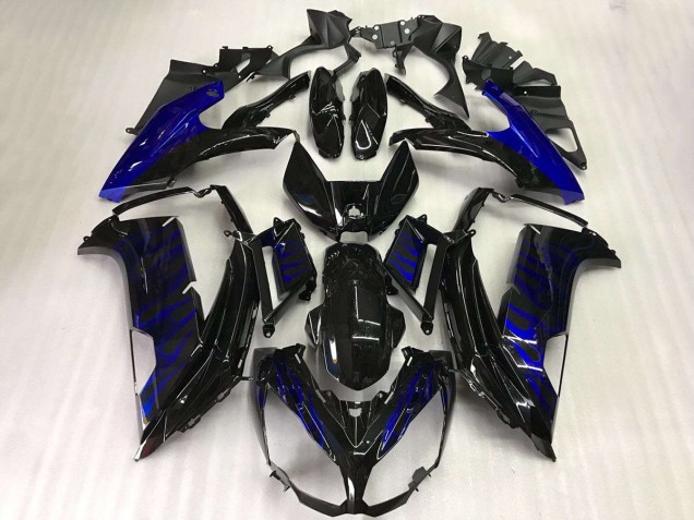2012-2016 Kawasaki EX650 Motorcycle Fairings - Glossy Black Blue Flame Australia