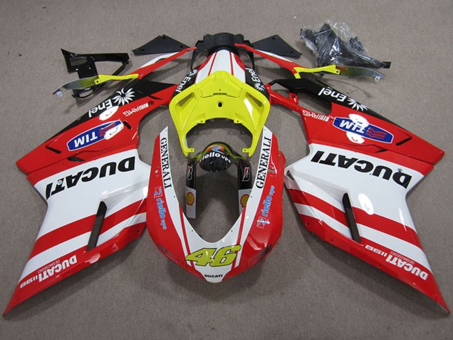 2007-2014 Ducati 1198 Motorcycle Fairings - White Yellow Red Generali 46 Australia