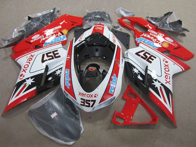 2007-2014 Ducati 1098 Motorcycle Fairings - White Red Black Xerox 357 Australia