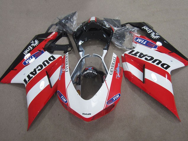 2007-2014 Ducati 1098 Motorcycle Fairings - Red White Black Generali Tim Australia