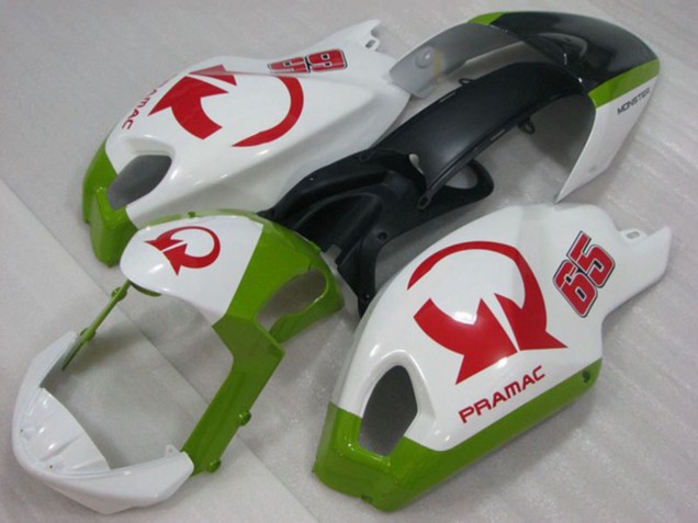 2008-2012 Ducati Monster 696 Motorcycle Fairings - White Green Red Pramac 65 Australia