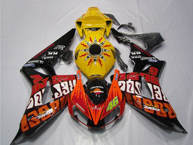2006-2007 Honda CBR1000RR Motorcycle Fairings - Yellow Orange Glossy Black Rossi Repsol 46 Australia