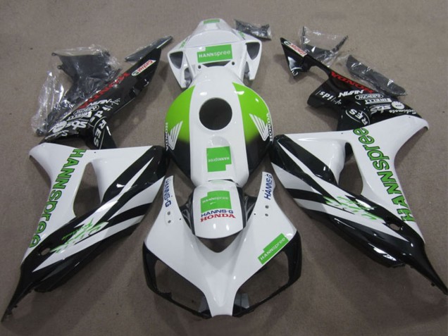 2006-2007 Honda CBR1000RR Motorcycle Fairings - White Green Glossy Black Hannspree Australia