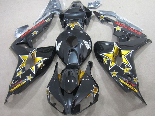 2006-2007 Honda CBR1000RR Motorcycle Fairings - Glossy Black Gold Star Energy Drink Australia