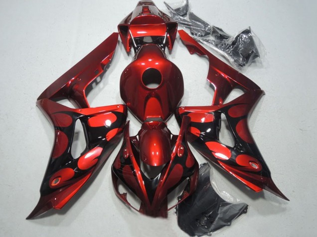 2006-2007 Honda CBR1000RR Motorcycle Fairings - Red Glossy Black Flame Australia