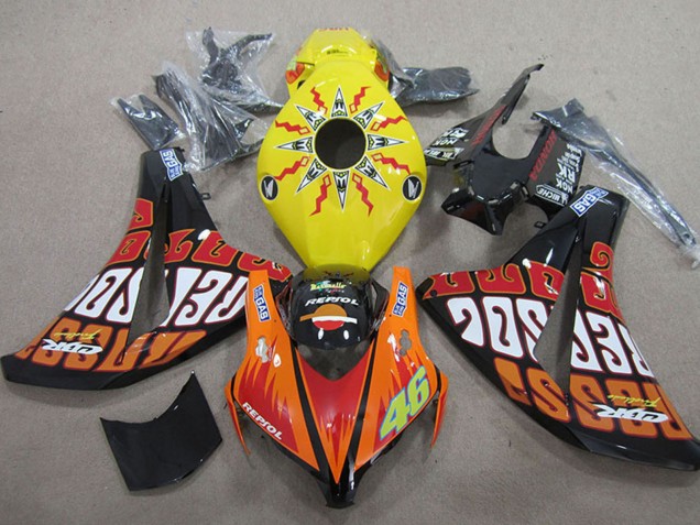 2008-2011 Honda CBR1000RR Motorcycle Fairings - Yellow Orange Glossy Black Rossi Repsol 46 Australia