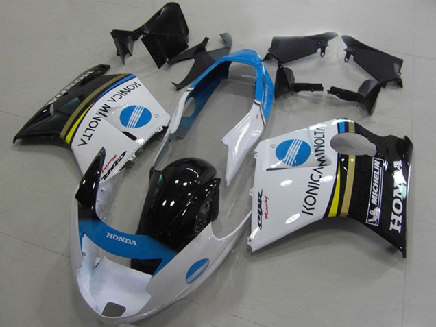 1996-2007 Honda CBR1100XX Blackbird Motorcycle Fairings - White Blue Glossy Black Konica Minolta Australia