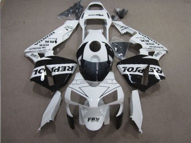 Affordable 2003-2004 Honda CBR600RR Motorcycle Fairings - White Glossy Black Repsol Australia