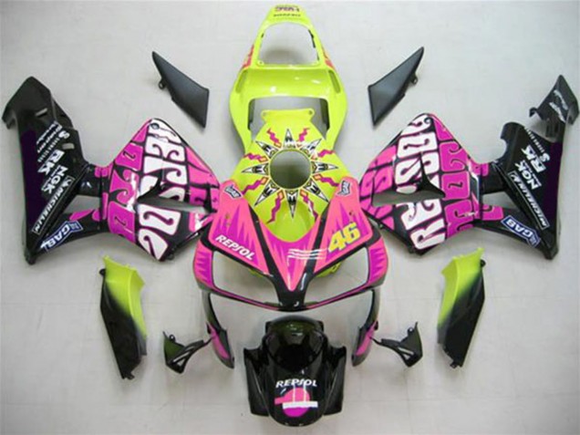 2003-2004 Honda CBR600RR Motorcycle Fairings - Yellow Pink Glossy Black Valentino Rossi Australia