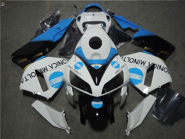 2005-2006 Honda CBR600RR Motorcycle Fairing - White Blue Glossy Black Konica Minolta Australia