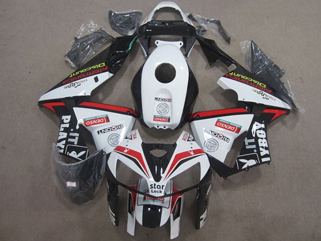 2005-2006 Honda CBR600RR Motorcycle Fairings - White Red Black Star Lock Playboy Australia