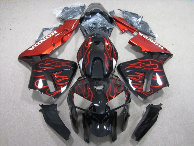 2005-2006 Honda CBR600RR Bike Fairings - Glossy Black Red Flame Australia