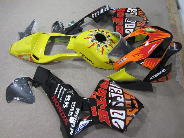 2005-2006 Honda CBR600RR Motorcycle Fairings - Black Orange Yellow Rossi Repsol Australia