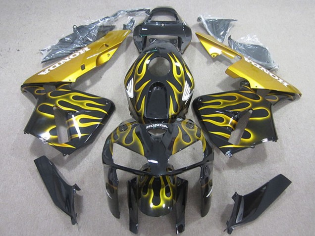2005-2006 Honda CBR600RR Motorcycle Fairings - Glossy Black Yellow Flame Australia