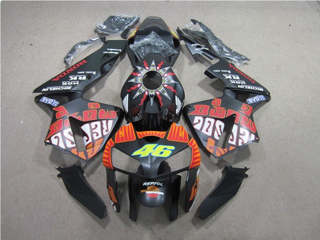 2005-2006 Honda CBR600RR Motorcycle Fairings - Matte Black Valentino Rossi Repsol 46 Australia