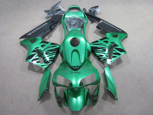 2007-2008 Honda CBR600RR Motorcycle Fairings - Green Glossy Black Flame Australia