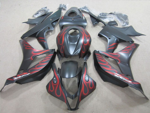 2007-2008 Honda CBR600RR Motorcycle Fairings - Matte Black Red Flame Australia