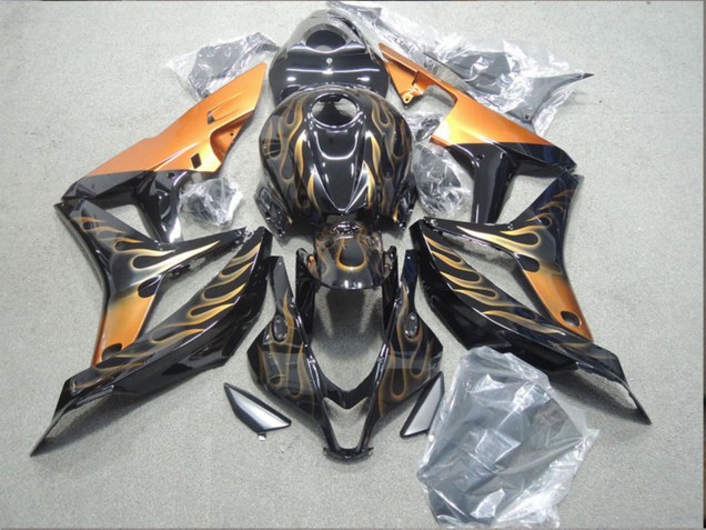 2007-2008 Honda CBR600RR Motorcycle Fairing - Glossy Black Orange Flame Australia
