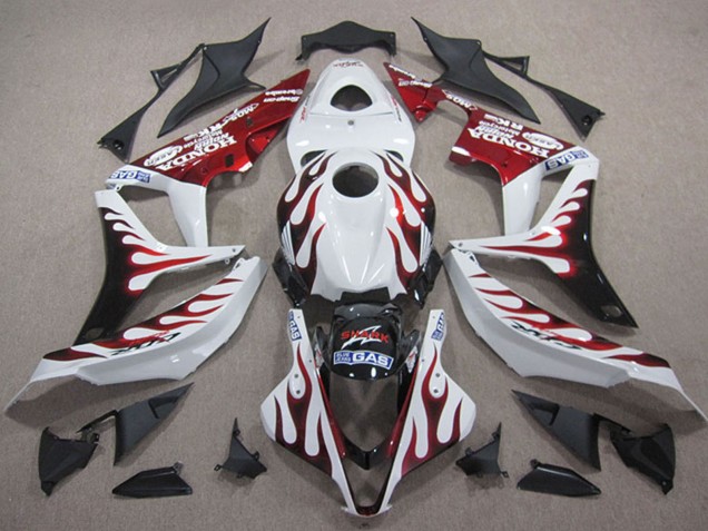 2007-2008 Honda CBR600RR Motorcycle Fairings - White Red Glossy Black Flame Australia