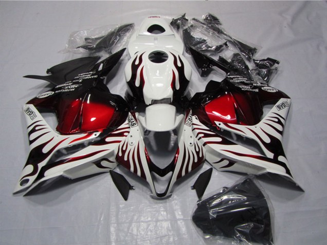 2009-2012 Honda CBR600RR Motorcycle Fairings - White Red Glossy Black Flame Australia