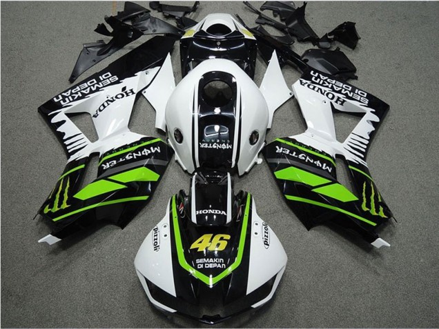2013-2023 Honda CBR600RR Motorcycle Fairings - White Green Glossy Black Semakin Didepan Monster Australia