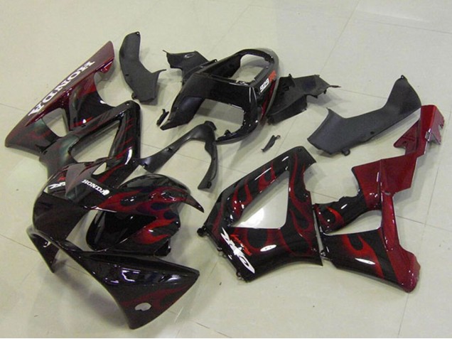2000-2001 Honda CBR900RR 929 Motorcycle Fairings - Glossy Black Red Flame Australia