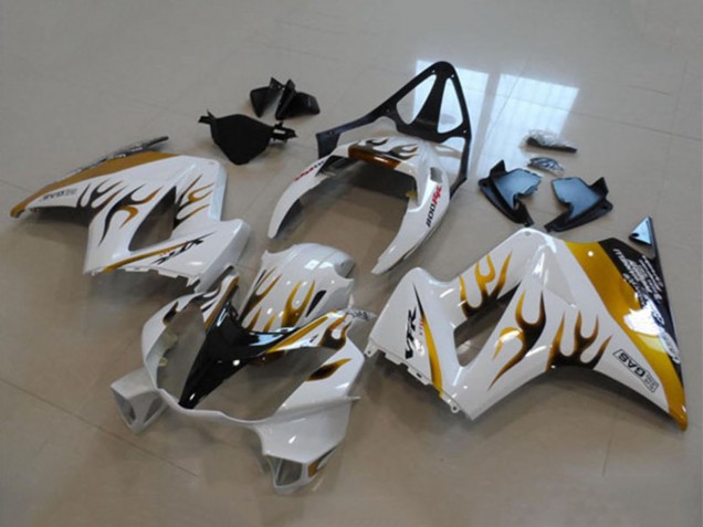 2002-2013 Honda VFR 800 Motorcycle Fairing - White Gold Flame Australia