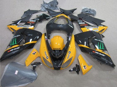 Affordable 2006-2007 Kawasaki ZX10R Motorcycle Fairings - Glossy Black Yellow Green Touch4 Monster Australia