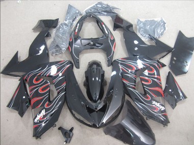 Affordable 2006-2007 Kawasaki ZX10R Motorcycle Fairings - Glossy Black Red White Flame Australia