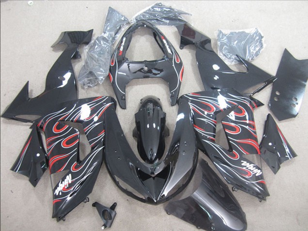 2006-2007 Kawasaki ZX10R Motorcycle Fairings - Glossy Black Red White Flame Australia