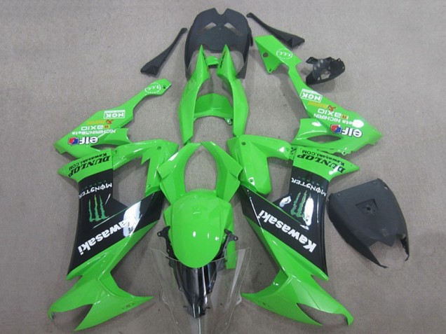 2008-2010 Kawasaki ZX10R Motorcycle Fairings - Green Black Monster Energy Elf Dunlop Australia