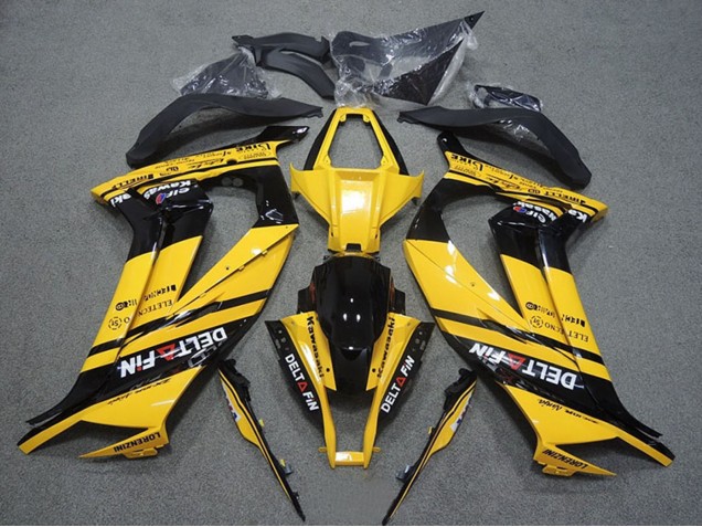 2011-2015 Kawasaki ZX10R Motorcycle Fairings - Yellow Glossy Black Delt Fin Australia
