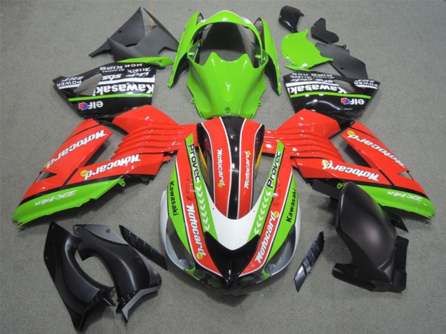 2006-2011 Kawasaki ZX14R ZZR1400 Motorcycle Fairings - Green Red White Black Elf Motocard Australia