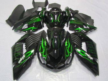 Affordable 2006-2011 Kawasaki ZX14R ZZR1400 Motorcycle Fairings - Glossy Black Green Flame Australia