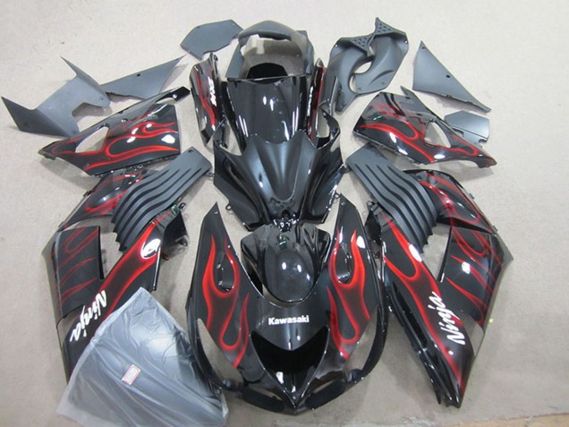 2006-2011 Kawasaki ZX14R ZZR1400 Motorcycle Fairing - Glossy Black Red Flame Australia